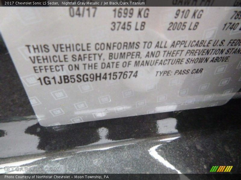 Nightfall Gray Metallic / Jet Black/Dark Titanium 2017 Chevrolet Sonic LS Sedan