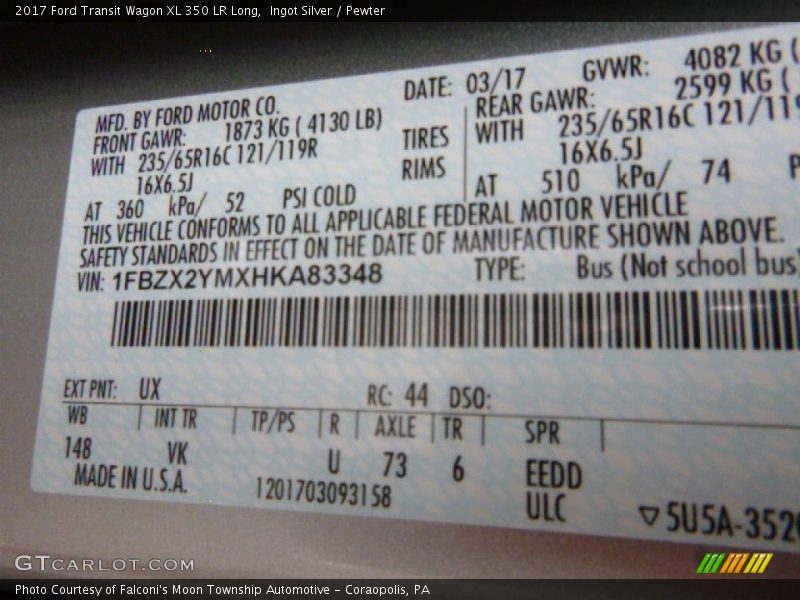 2017 Transit Wagon XL 350 LR Long Ingot Silver Color Code UX