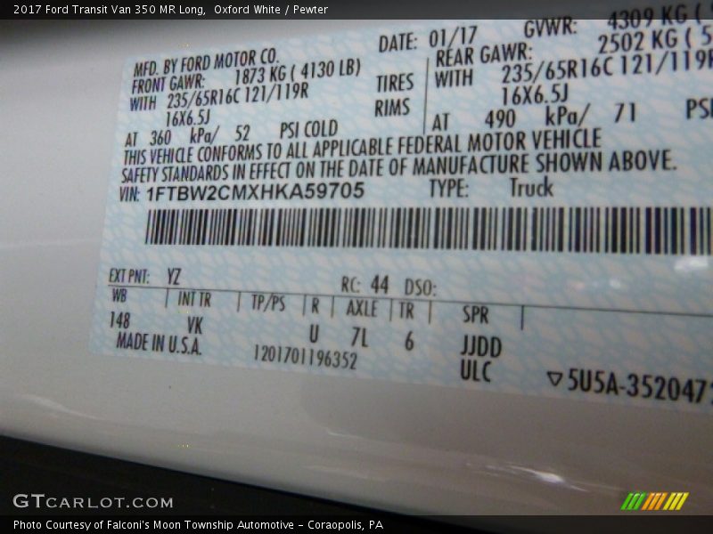 Oxford White / Pewter 2017 Ford Transit Van 350 MR Long