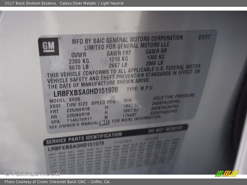 Galaxy Silver Metallic / Light Neutral 2017 Buick Envision Essence