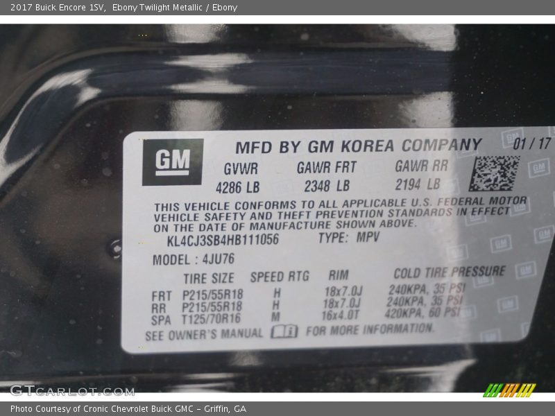 Ebony Twilight Metallic / Ebony 2017 Buick Encore 1SV