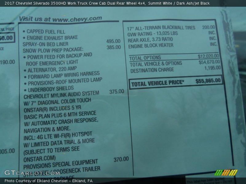 Summit White / Dark Ash/Jet Black 2017 Chevrolet Silverado 3500HD Work Truck Crew Cab Dual Rear Wheel 4x4