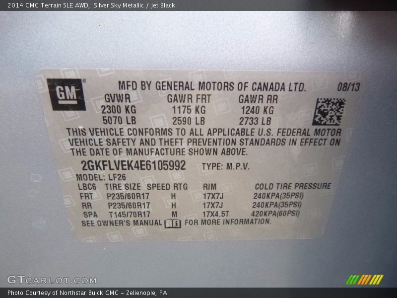 Silver Sky Metallic / Jet Black 2014 GMC Terrain SLE AWD