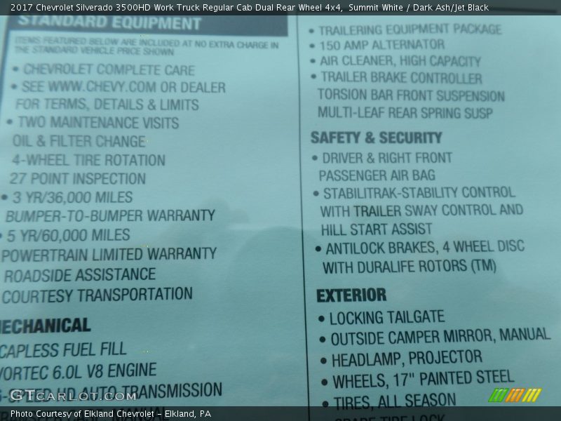 Summit White / Dark Ash/Jet Black 2017 Chevrolet Silverado 3500HD Work Truck Regular Cab Dual Rear Wheel 4x4