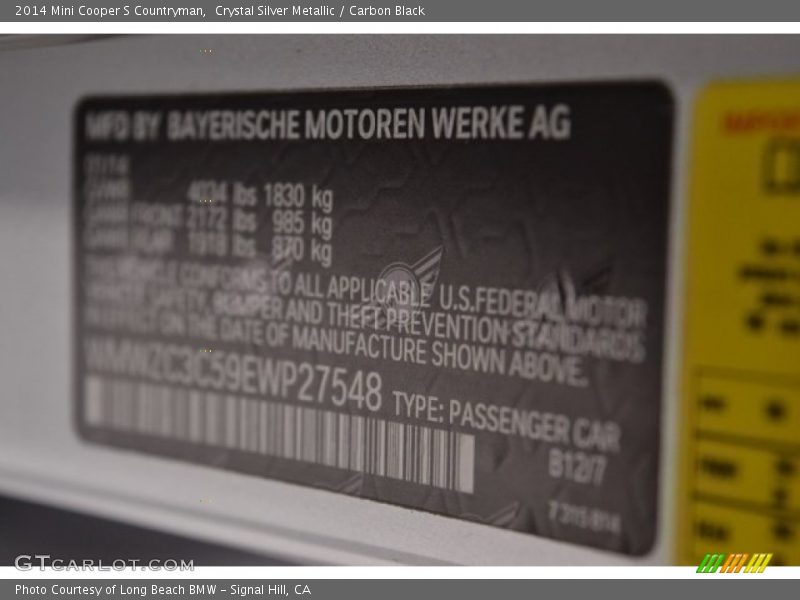 Crystal Silver Metallic / Carbon Black 2014 Mini Cooper S Countryman