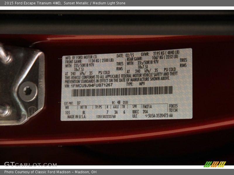 Sunset Metallic / Medium Light Stone 2015 Ford Escape Titanium 4WD