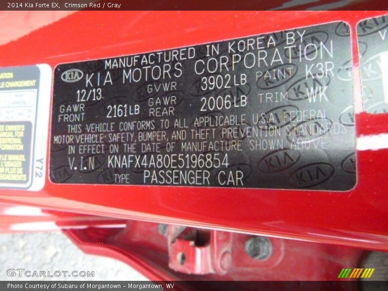 Crimson Red / Gray 2014 Kia Forte EX