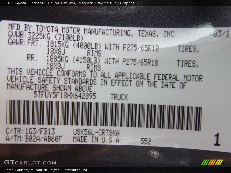 Magnetic Gray Metallic / Graphite 2017 Toyota Tundra SR5 Double Cab 4x4