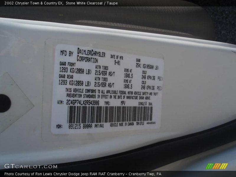 Stone White Clearcoat / Taupe 2002 Chrysler Town & Country EX