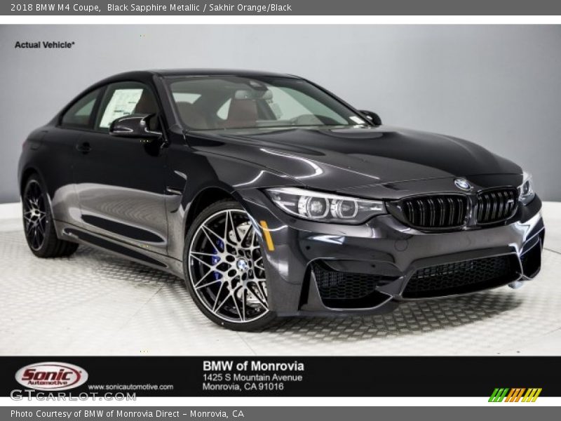 Black Sapphire Metallic / Sakhir Orange/Black 2018 BMW M4 Coupe