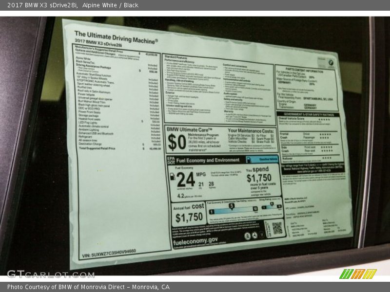 Alpine White / Black 2017 BMW X3 sDrive28i