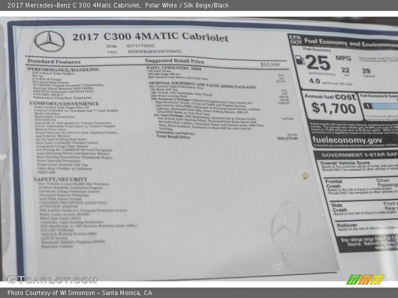  2017 C 300 4Matic Cabriolet Window Sticker