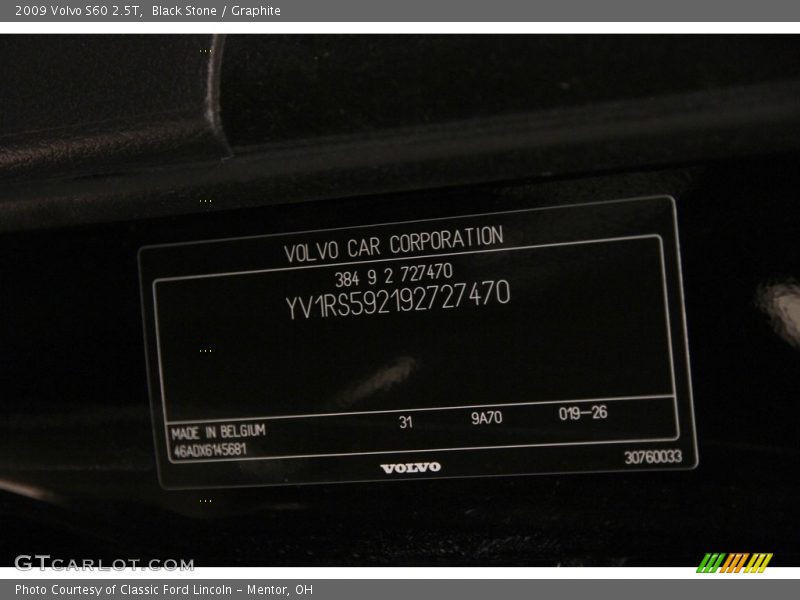 Black Stone / Graphite 2009 Volvo S60 2.5T