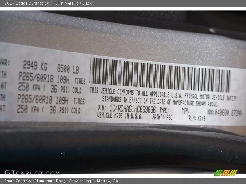Billet Metallic / Black 2017 Dodge Durango SXT