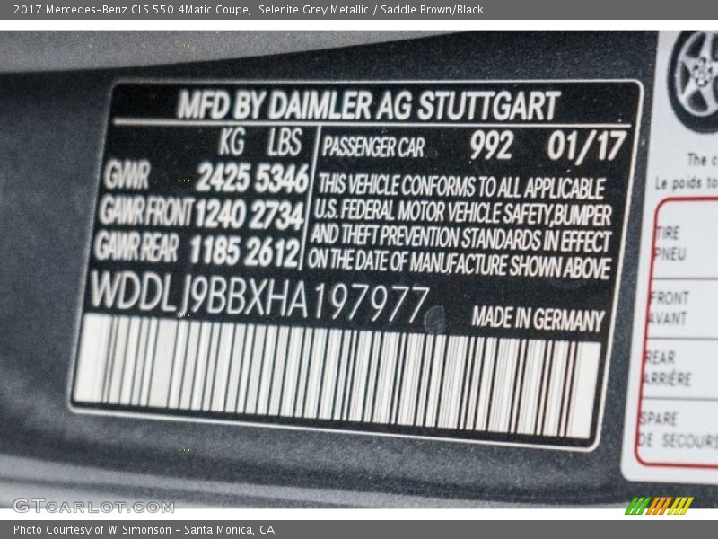 2017 CLS 550 4Matic Coupe Selenite Grey Metallic Color Code 992