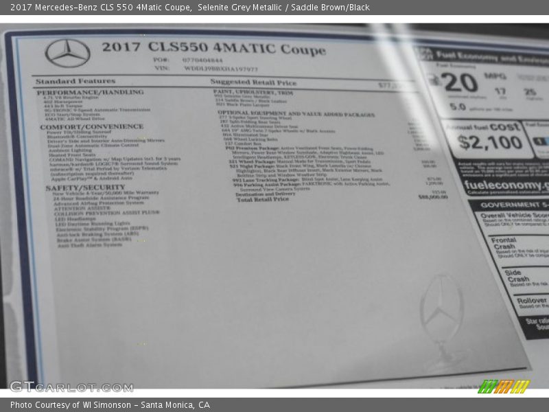  2017 CLS 550 4Matic Coupe Window Sticker