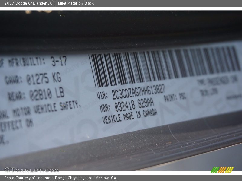 Billet Metallic / Black 2017 Dodge Challenger SXT