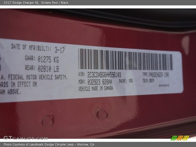 Octane Red / Black 2017 Dodge Charger SE