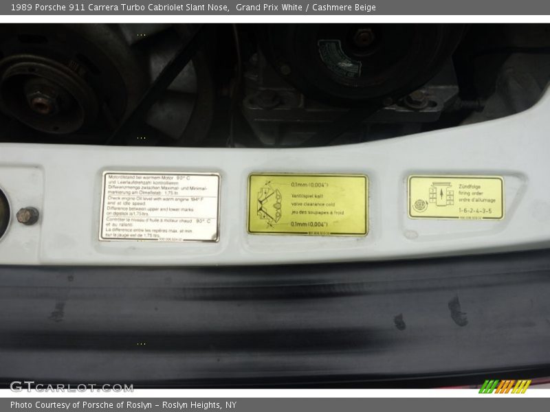 Info Tag of 1989 911 Carrera Turbo Cabriolet Slant Nose