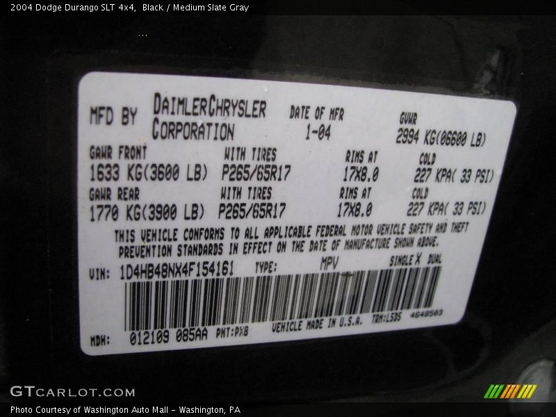 Black / Medium Slate Gray 2004 Dodge Durango SLT 4x4