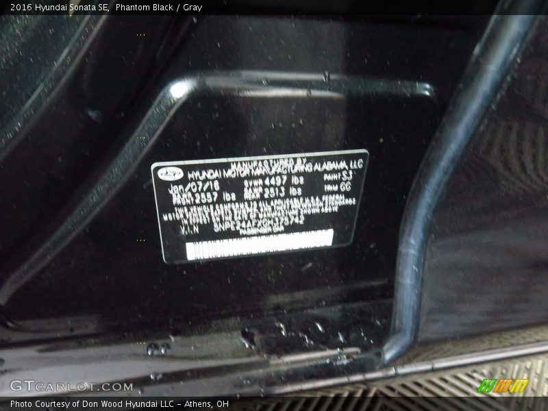 Phantom Black / Gray 2016 Hyundai Sonata SE