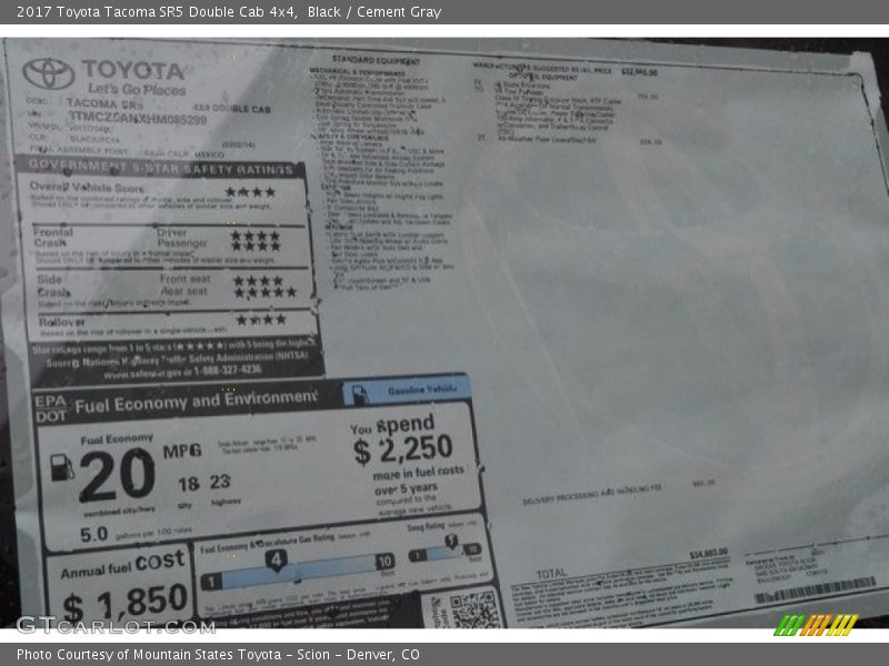 Black / Cement Gray 2017 Toyota Tacoma SR5 Double Cab 4x4