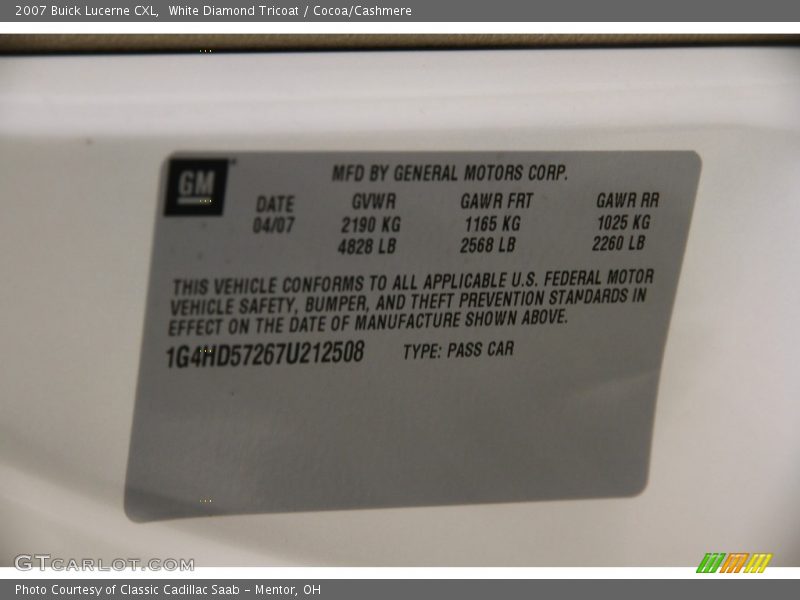 White Diamond Tricoat / Cocoa/Cashmere 2007 Buick Lucerne CXL