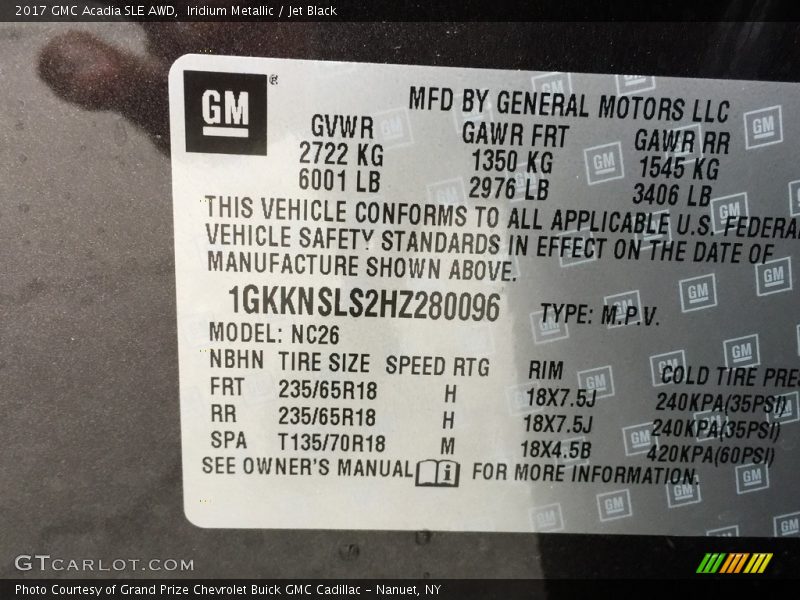 Iridium Metallic / Jet Black 2017 GMC Acadia SLE AWD