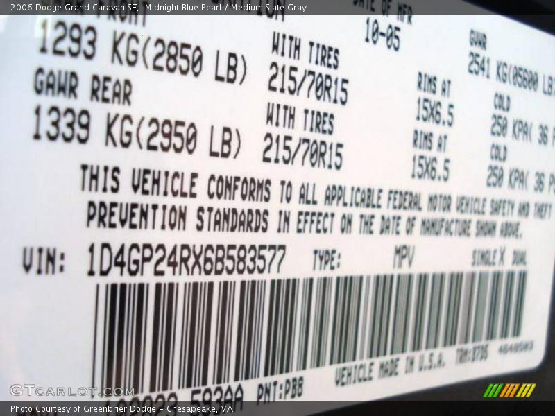 Midnight Blue Pearl / Medium Slate Gray 2006 Dodge Grand Caravan SE