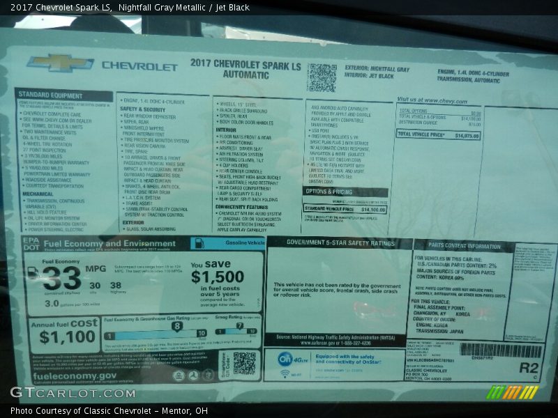 Nightfall Gray Metallic / Jet Black 2017 Chevrolet Spark LS