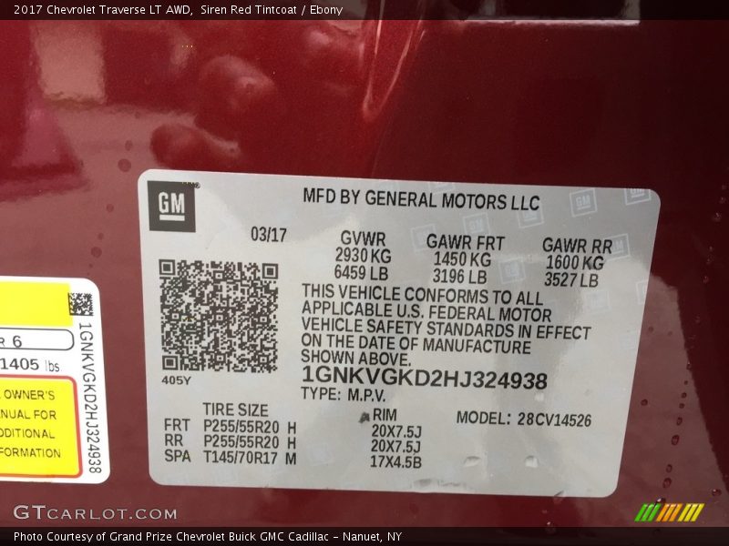 Siren Red Tintcoat / Ebony 2017 Chevrolet Traverse LT AWD