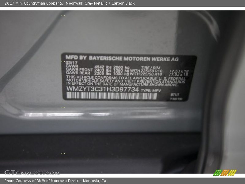 Moonwalk Grey Metallic / Carbon Black 2017 Mini Countryman Cooper S