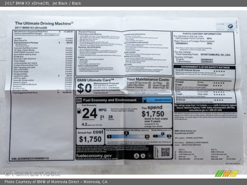 Jet Black / Black 2017 BMW X3 xDrive28i