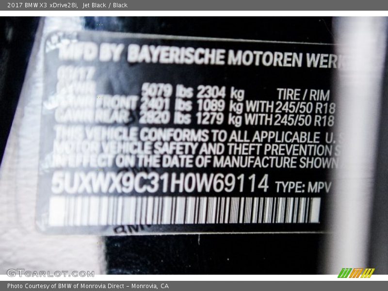 Jet Black / Black 2017 BMW X3 xDrive28i