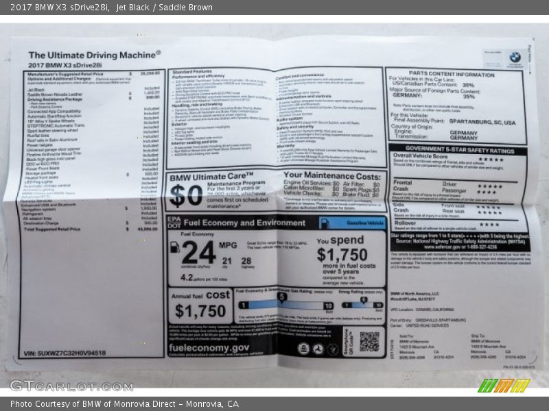 Jet Black / Saddle Brown 2017 BMW X3 sDrive28i