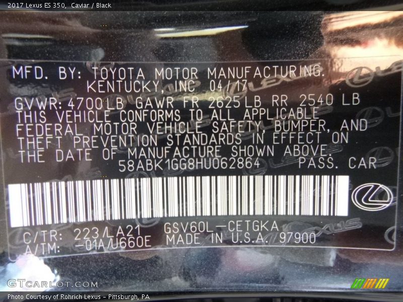 Caviar / Black 2017 Lexus ES 350