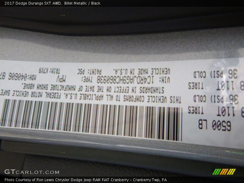 Billet Metallic / Black 2017 Dodge Durango SXT AWD