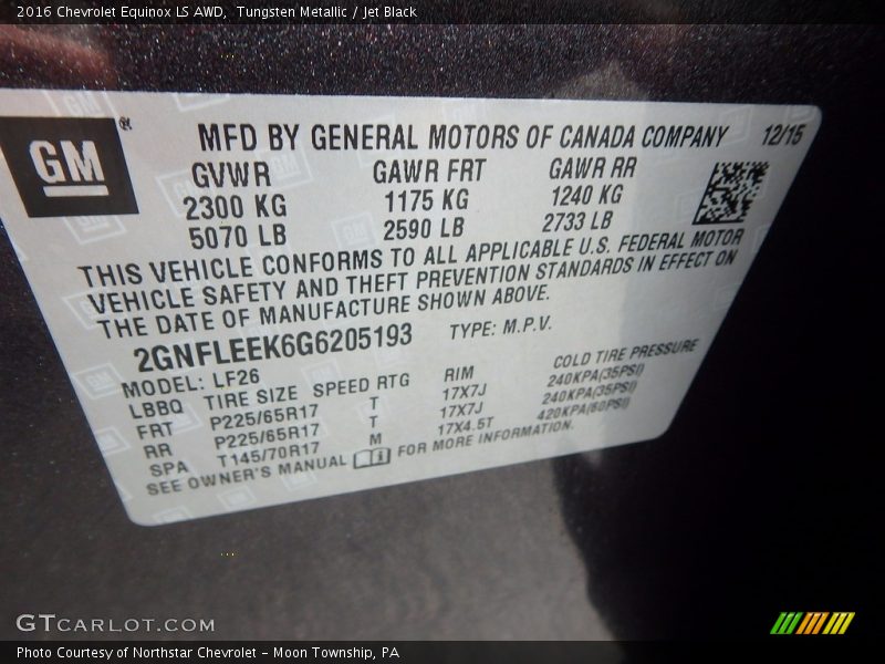 Tungsten Metallic / Jet Black 2016 Chevrolet Equinox LS AWD
