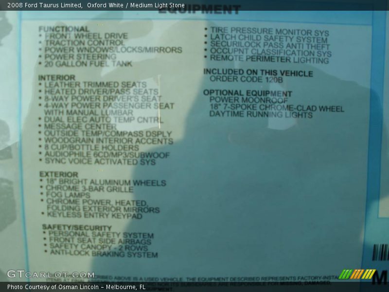 Oxford White / Medium Light Stone 2008 Ford Taurus Limited