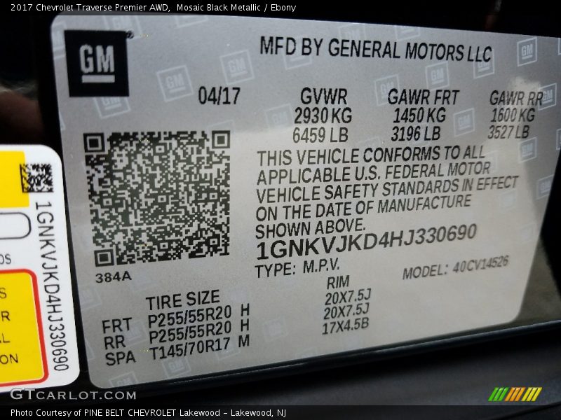 Mosaic Black Metallic / Ebony 2017 Chevrolet Traverse Premier AWD