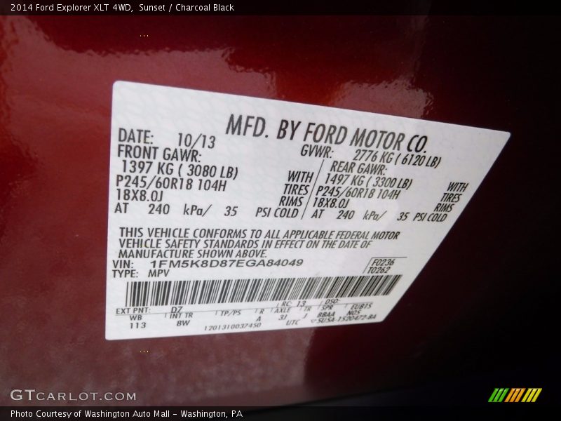 Sunset / Charcoal Black 2014 Ford Explorer XLT 4WD