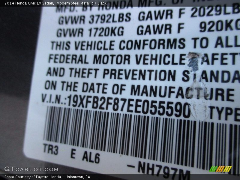 Modern Steel Metallic / Black 2014 Honda Civic EX Sedan