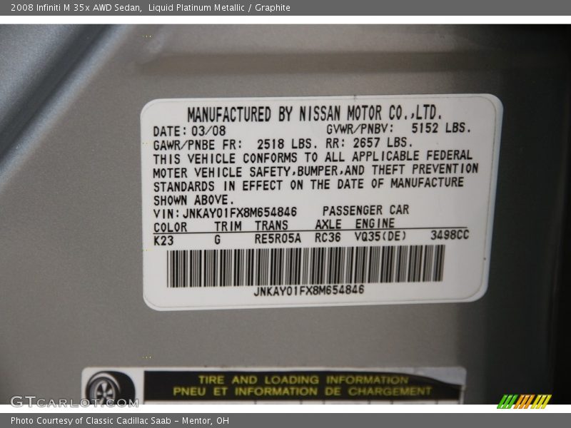 Liquid Platinum Metallic / Graphite 2008 Infiniti M 35x AWD Sedan