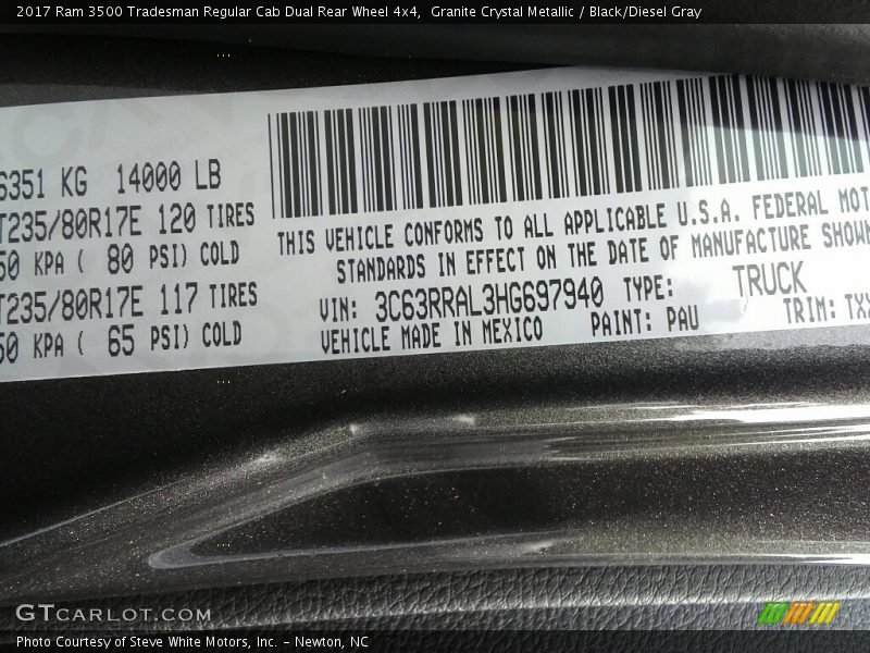 Granite Crystal Metallic / Black/Diesel Gray 2017 Ram 3500 Tradesman Regular Cab Dual Rear Wheel 4x4