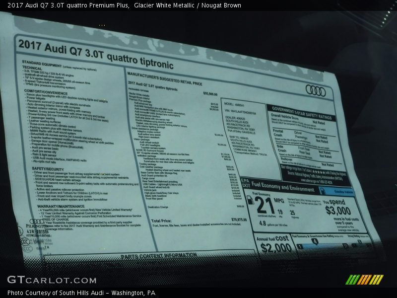 Glacier White Metallic / Nougat Brown 2017 Audi Q7 3.0T quattro Premium Plus
