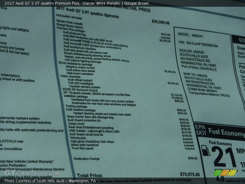 Glacier White Metallic / Nougat Brown 2017 Audi Q7 3.0T quattro Premium Plus