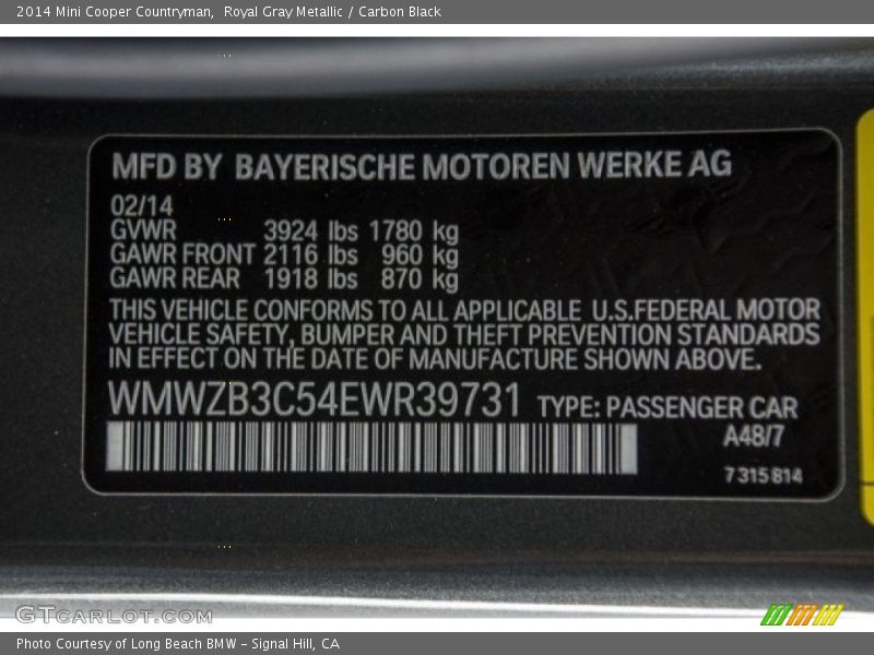 Royal Gray Metallic / Carbon Black 2014 Mini Cooper Countryman