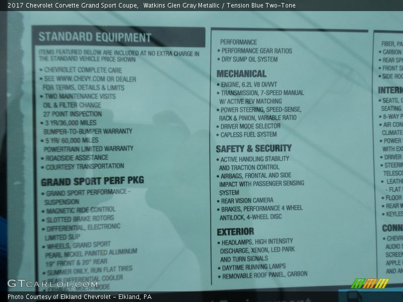  2017 Corvette Grand Sport Coupe Window Sticker