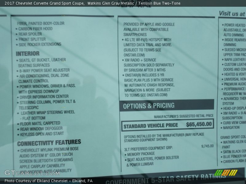  2017 Corvette Grand Sport Coupe Window Sticker