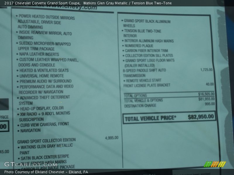  2017 Corvette Grand Sport Coupe Window Sticker